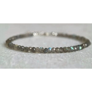 NEW Handmade Unisex Multicolor Labrodite‎ Bracelet 6.5"-8.5" Gray Silver